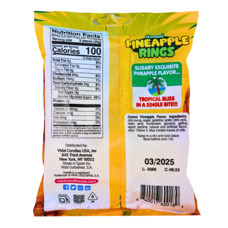 Vidal Pineapple Rings 3.5oz - 14 Pack Nutrition Facts Ingredients