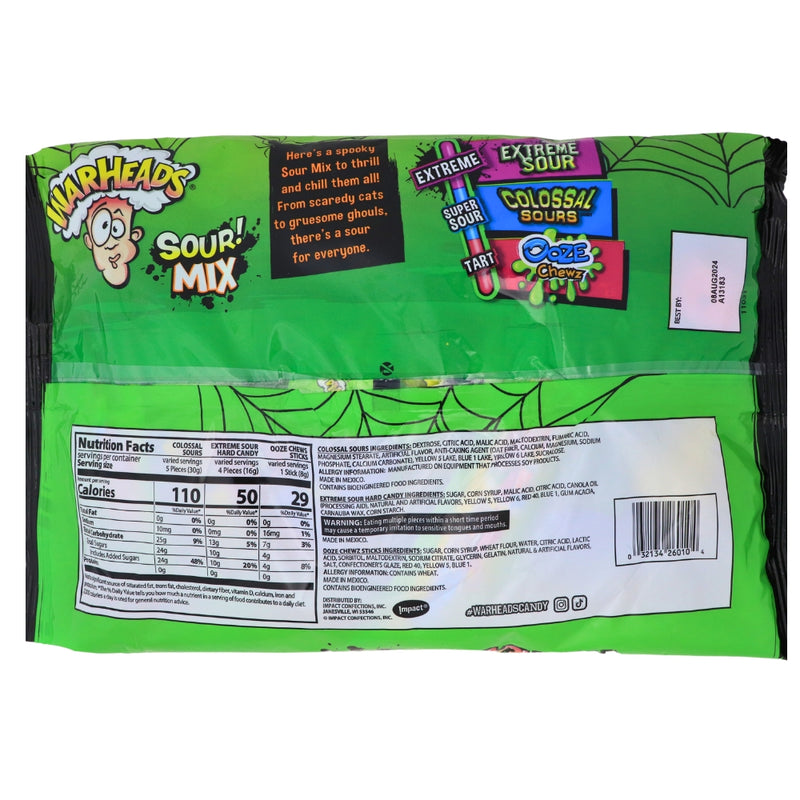 Warheads Mixed Candy 70ct 16.7oz- 1 Pack Nutrition Facts Ingredients