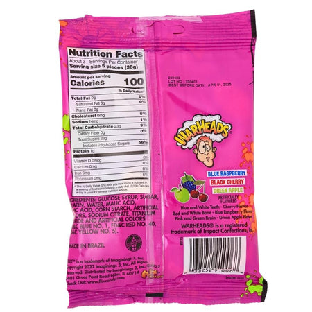 Warheads Gummy Body Parts 3oz - 24 Pack Nutrition Facts Ingredients