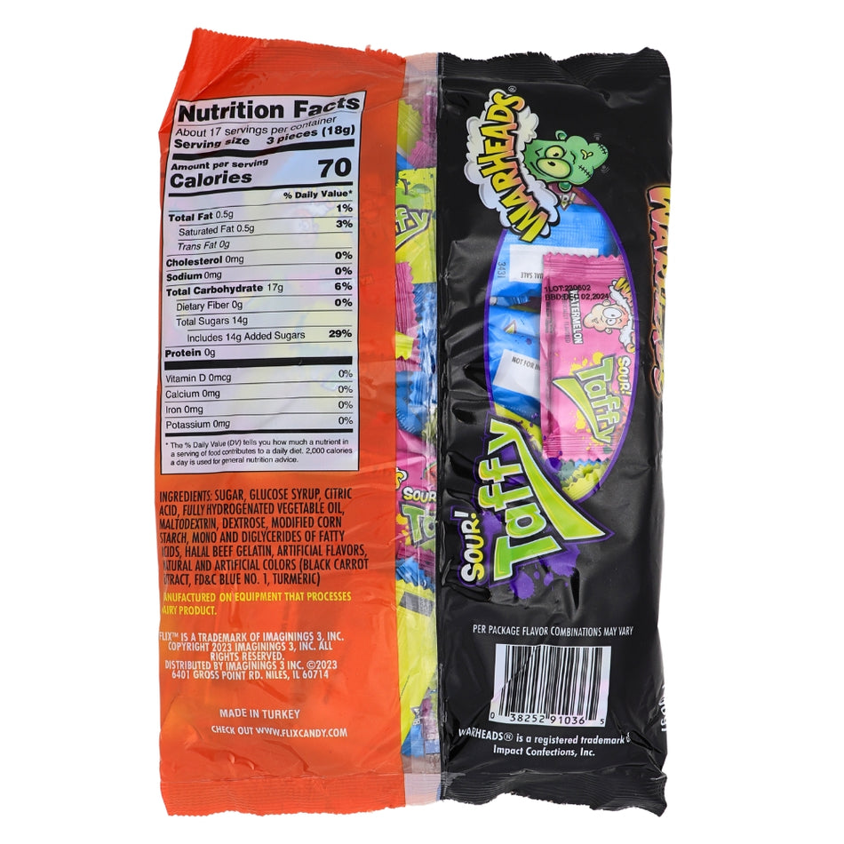 Warheads Taffy 50ct 10.58oz - 1 Pack Nutrition Facts Ingredients