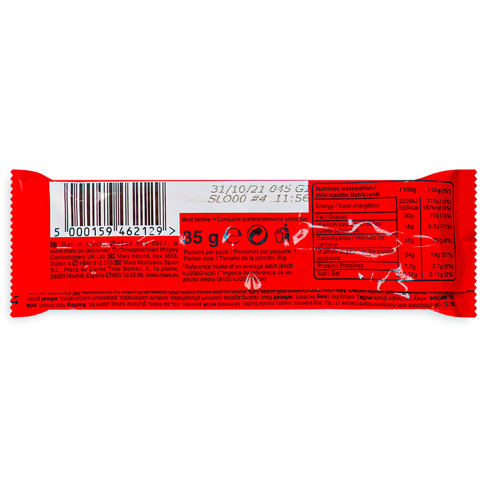 Maltesers Teasers Bar (UK) 35g - 24 Pack Nutrition Facts Ingredients - British Chocolate - Maltesers