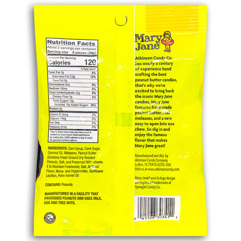 Mary Jane Candies 3oz - 12 Pack Nutrient facts -Ingredients-Retro Candy