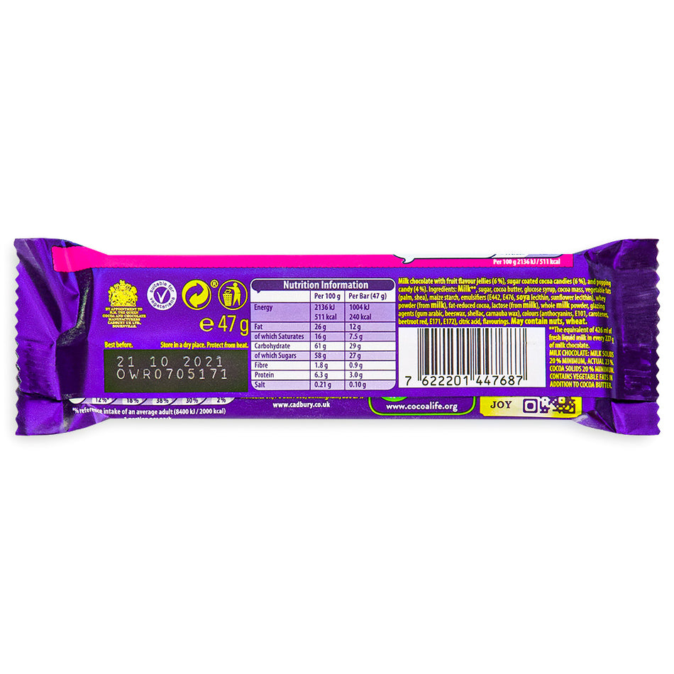 Cadbury Dairy Milk Marvelous Creations Jelly Popping Candy (UK) - 47g  Nutrition Facts Ingredients - British Chocolate - Cadbury Dairy Milk - Candy Store
