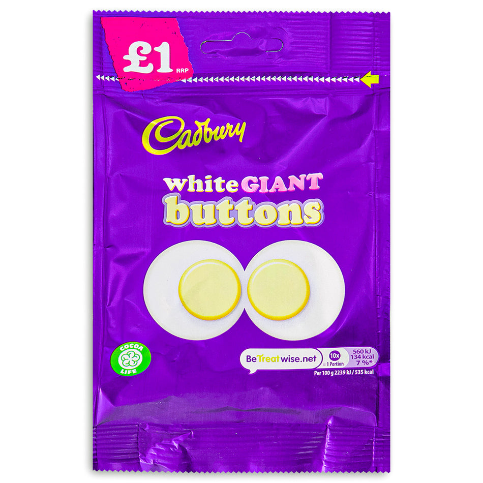 Cadbury Dairy Milk Giant Buttons White Chocolate (UK) 95g - 10 Pack - White Chocolate - British Chocolate - British Cadbury - Candy Store