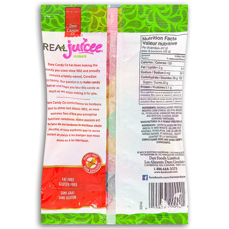 Dare Real Juice Jubes Candy 250g - 12 Pack  Nutrition Facts Ingredients