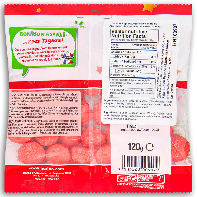 Haribo Tagada 120g - 30 Pack Nutrient facts-Ingredients 
