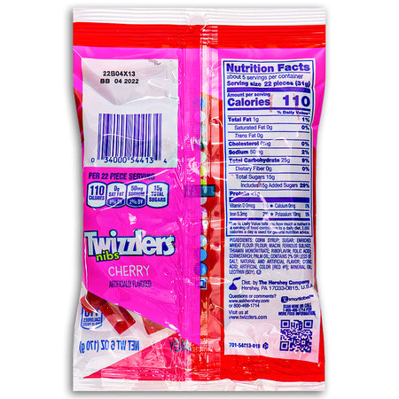 Twizzlers Nibs Cherry Licorice Candy 6oz - 12 Pack  Nutrition Facts Ingredients