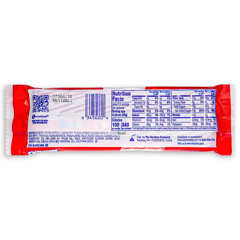 Twizzlers Twists Strawberry 2.5oz - 18 Pack Nutrient Facts Ingredients