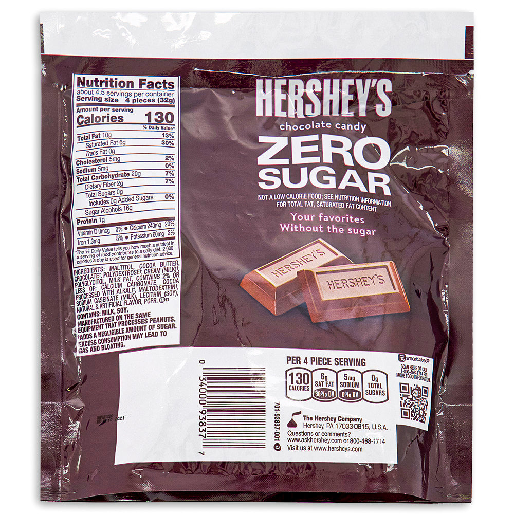 Hershey's Zero Sugar Milk Chocolate Pouch 5.1oz - 8 Pack Nutrient facts ingredients