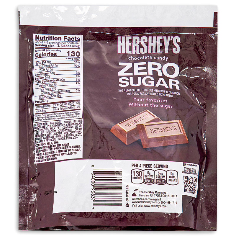 Hershey's Zero Sugar Milk Chocolate Pouch 5.1oz - 8 Pack Nutrient facts ingredients