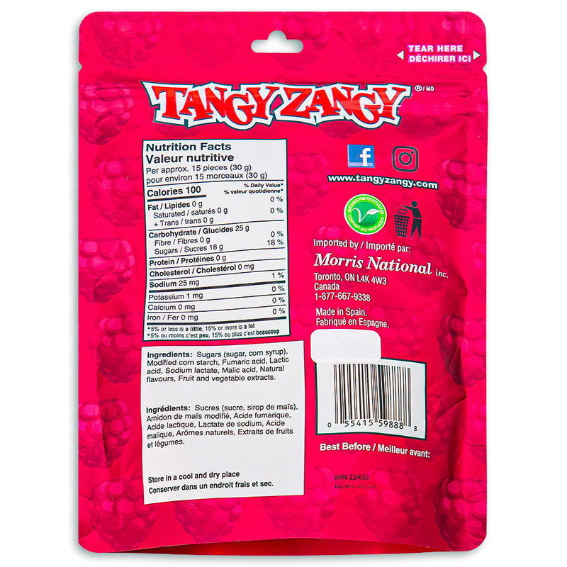 Tangy Zangy Sour Raspberries Candy 226g - 12 Pack Nutrition Facts Ingredients