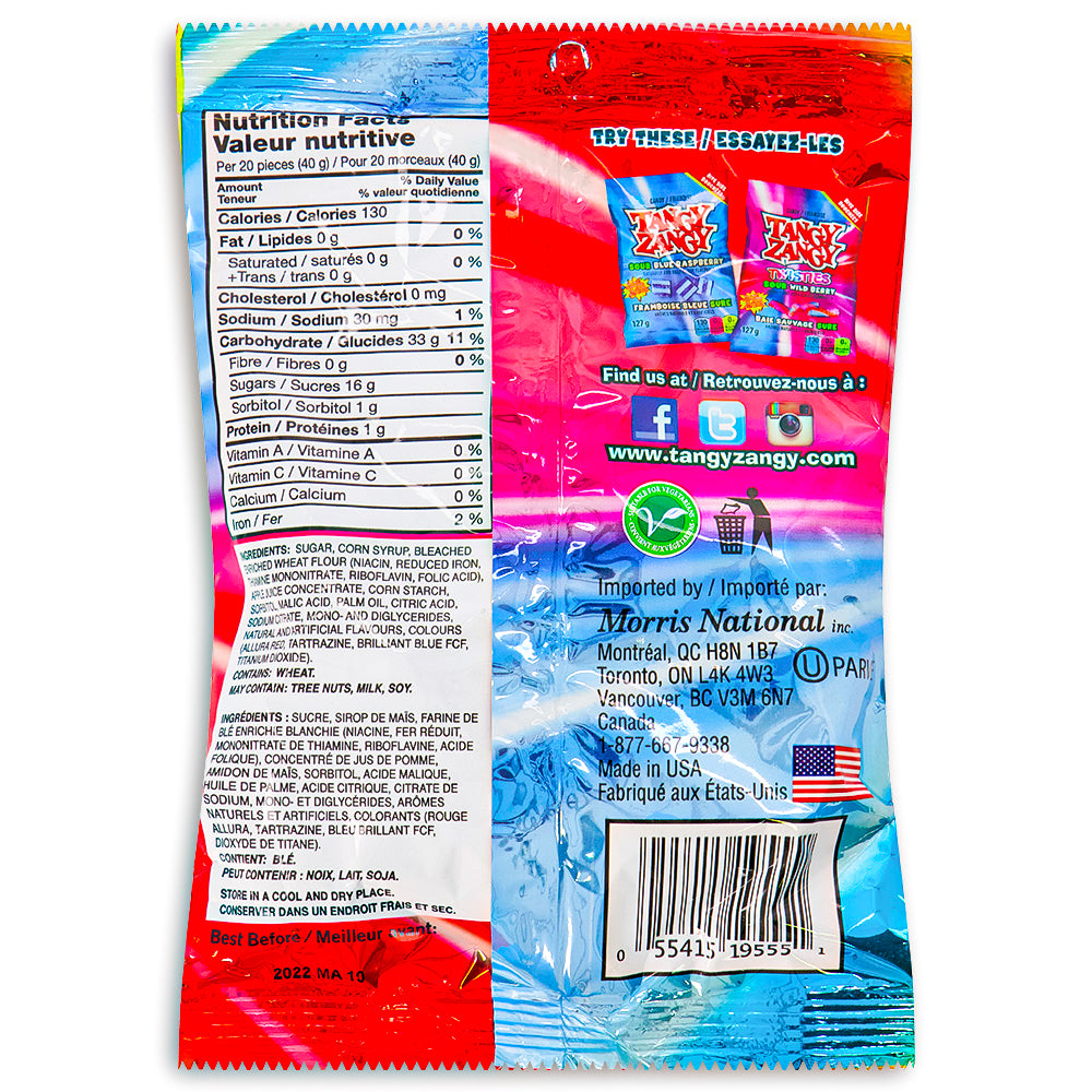 Tangy Zangy Sour Wild Fruit Twisties 127g - 14 Pack Nutrition Facts Ingredients