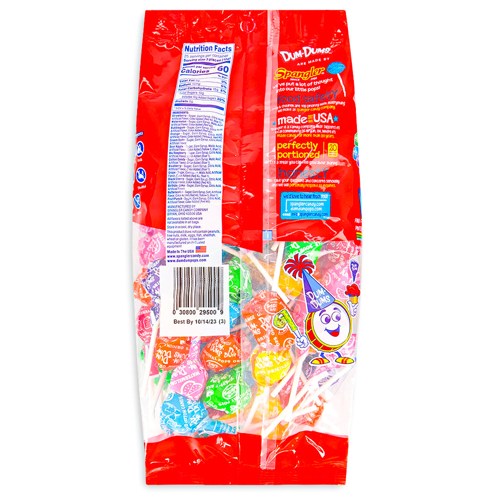 Dum Dums Color Party Assorted Rainbow Lollipops 75 CT - 4 Pack - Nutrition Facts -Ingredients - Dum Dum Lollipops