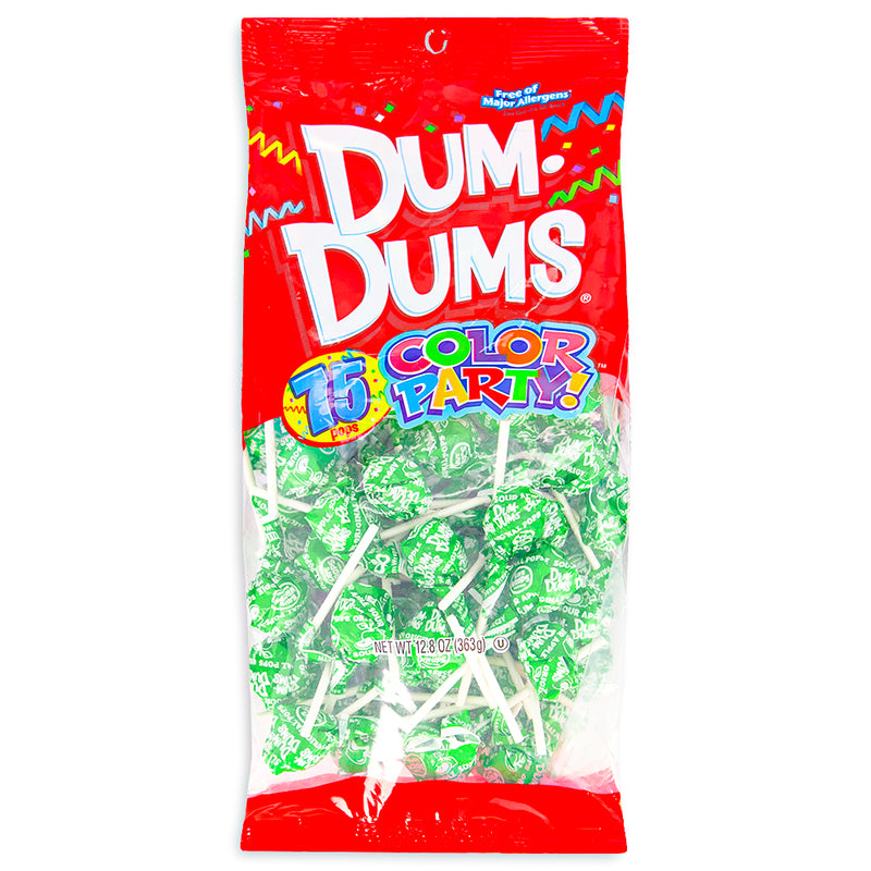 Dum Dums Color Party Bright Green Sour Apple Lollipops 75 CT - 4 Pack - Dum Dum Lollipops