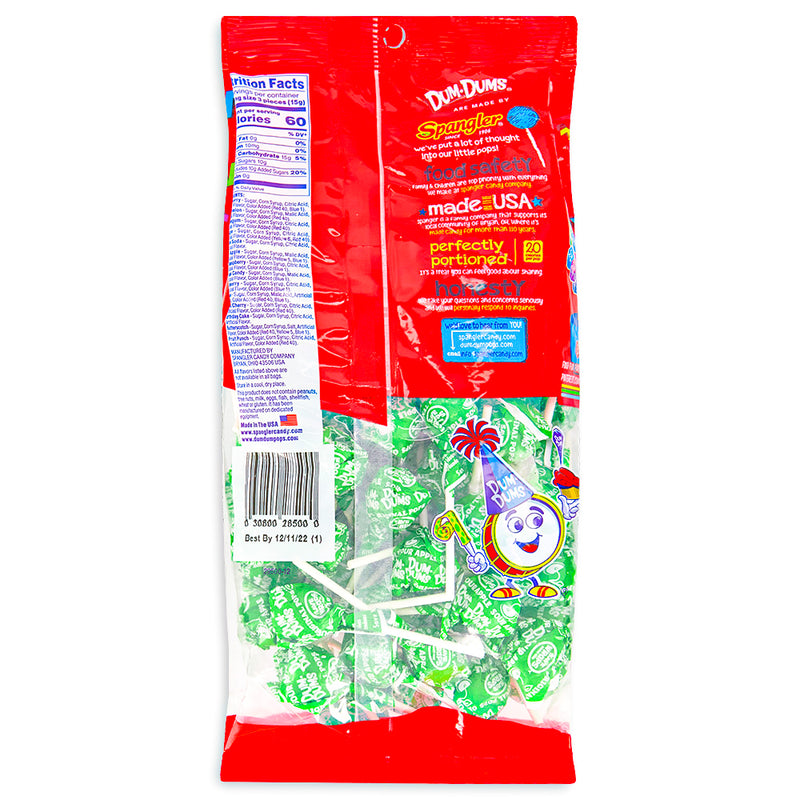 Dum Dums Color Party Bright Green Sour Apple Lollipops 75 CT - 4 Pack - Ingredients - Nutrition Facts - Dum Dum Lollipops