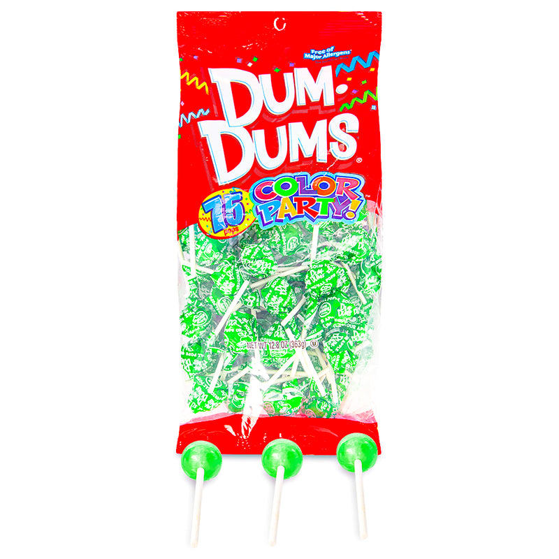 Dum Dums Color Party Bright Green Sour Apple Lollipops 75 CT - 4 Pack - Dum Dum Lollipops
