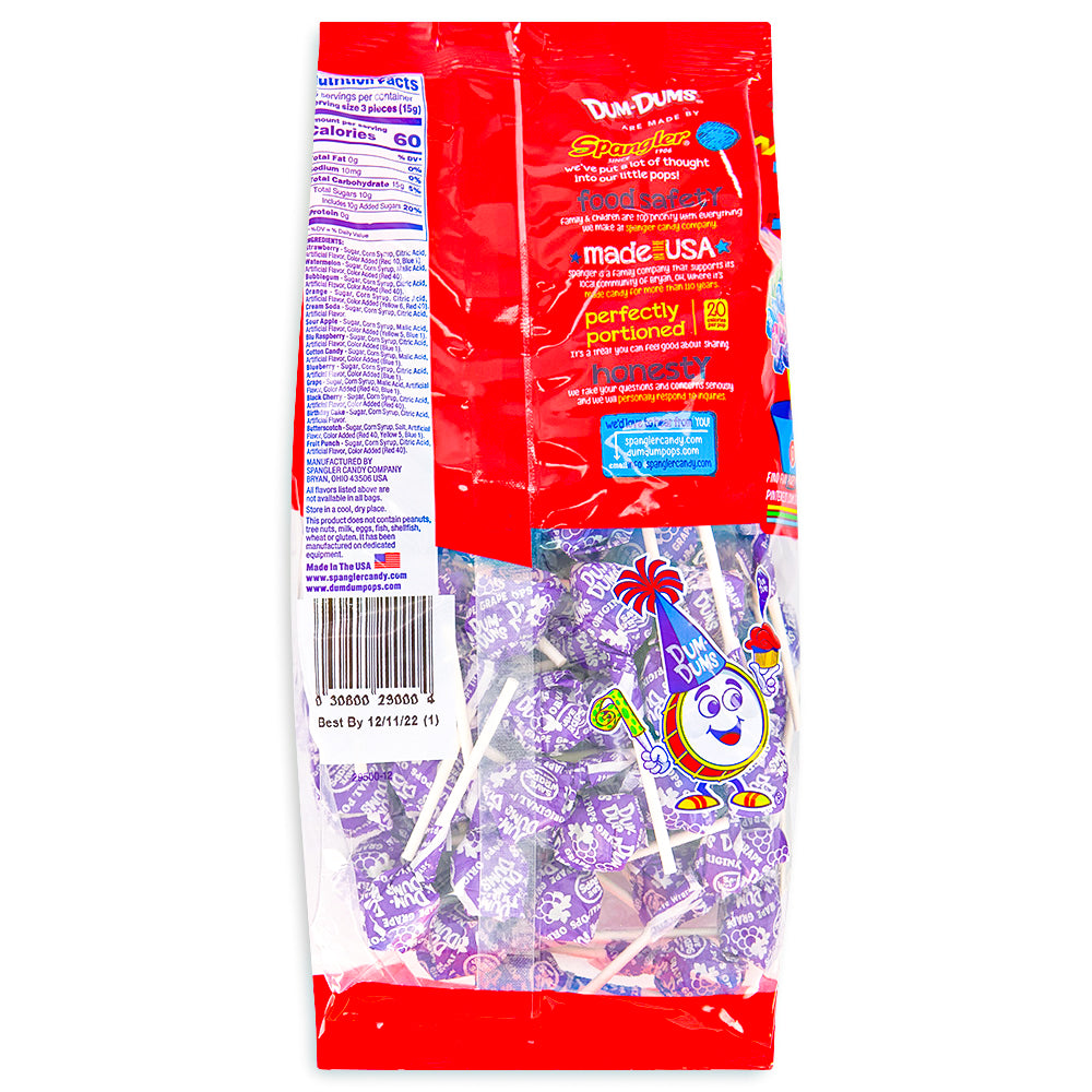 Dum Dums Color Party Purple Grape Lollipops 75 CT - 4 Pack Nutrition facts - Ingredients - Dum Dum Lollipops