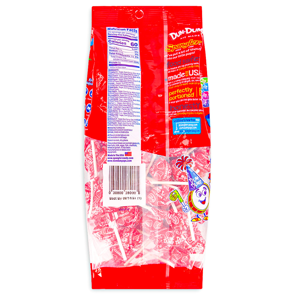 Dum Dums Color Party Red Strawberry Lollipops 75 CT - 4 Pack Nutrition facts - Ingredients - Dum Dum Lollipops