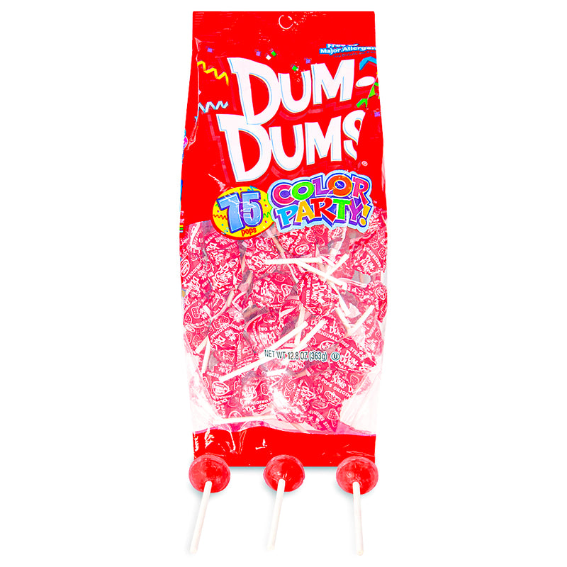 Dum Dums Color Party Red Strawberry Lollipops 75 CT - 4 Pack - Dum Dum Lollipops
