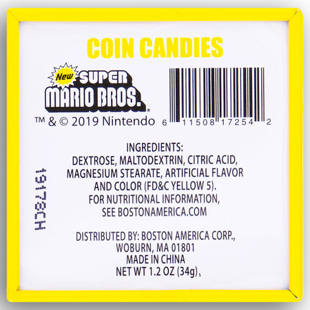 Boston America Nintendo Super Mario Coin Candies Tin - 12 Pack Ingredients - Nutrition Facts