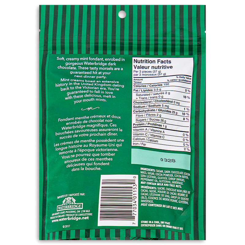 Waterbridge Just Mint Dark Mint Cream Candy 180g - 15 Pack Nutrient Facts Ingredients 