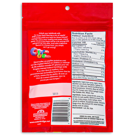 Waterbridge Krazy Keys Sour 200g - 15 Pack Nutrient Facts Ingredients