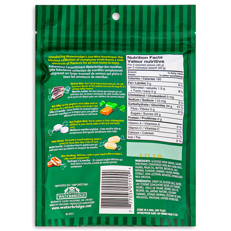 Waterbridge Just Mint Assortment 200g - 15 Pack Nutrition Facts Ingredients