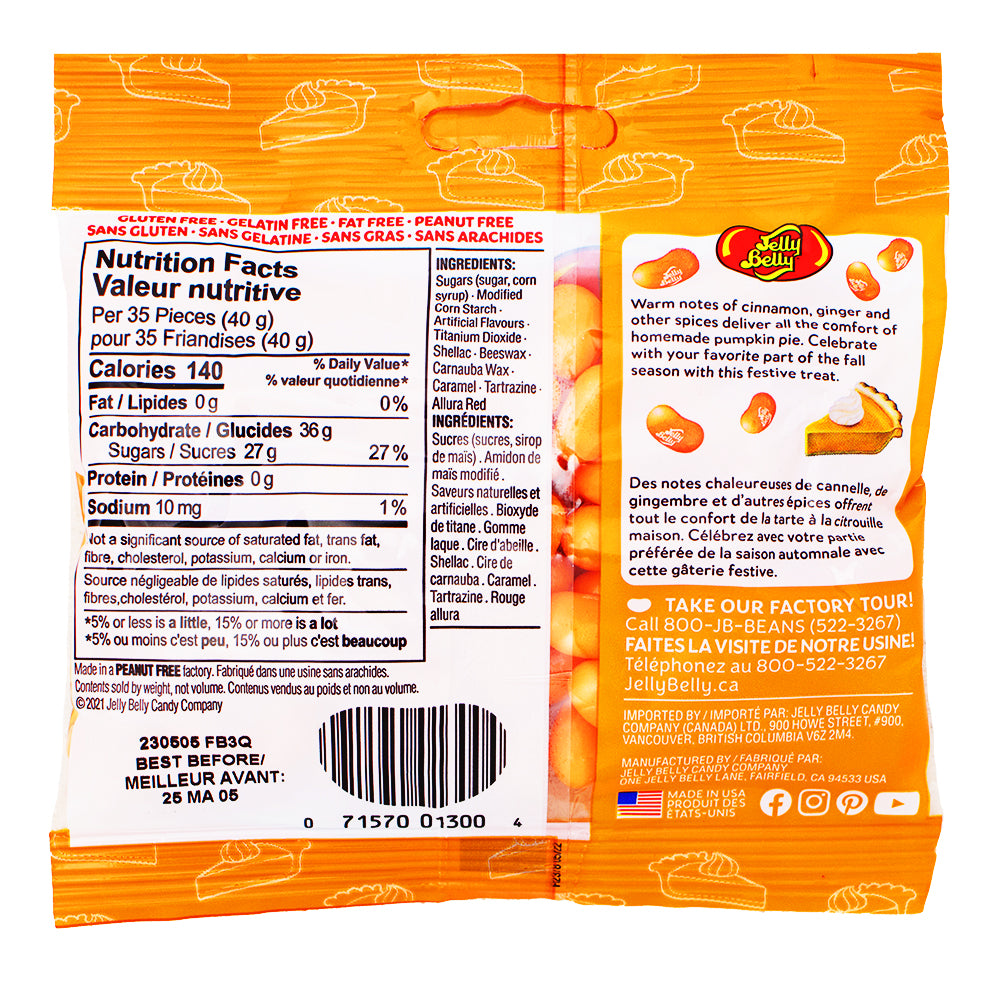 Jelly Belly Pumpkin Pie Jelly Beans 100g - 12 Pack Nutrition 