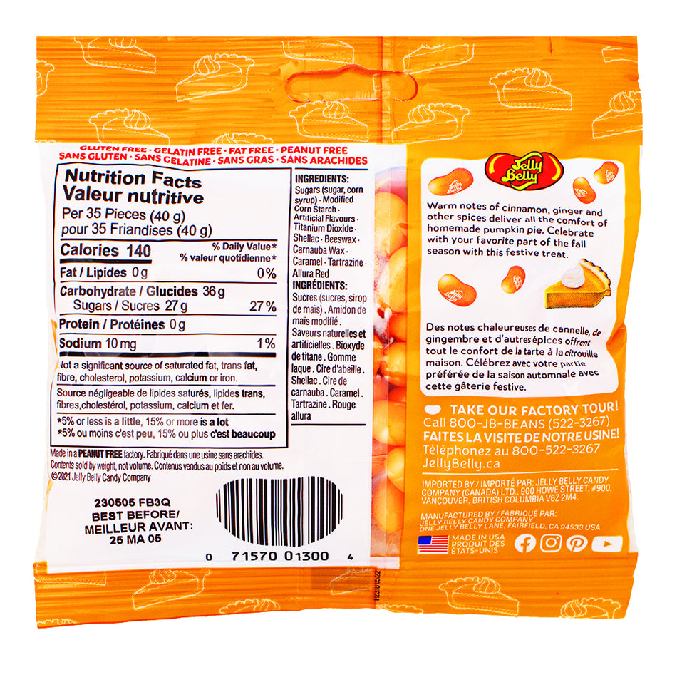 Jelly Belly Pumpkin Pie Jelly Beans 100g - 12 Pack Nutrition 