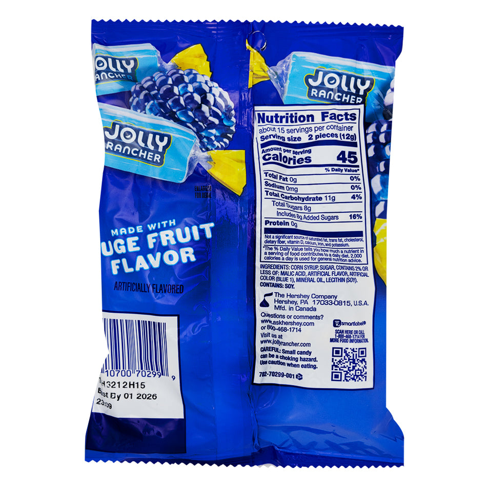 Jolly Rancher Hard Candy All Blue Raspberry 6.5oz - 12 Pack  Nutrition Facts Ingredients
