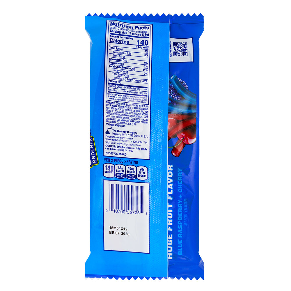 Jolly Rancher Ropes Blue Raspberry & Cherry 10oz - 12 Pack  Nutrition Facts Ingredients
