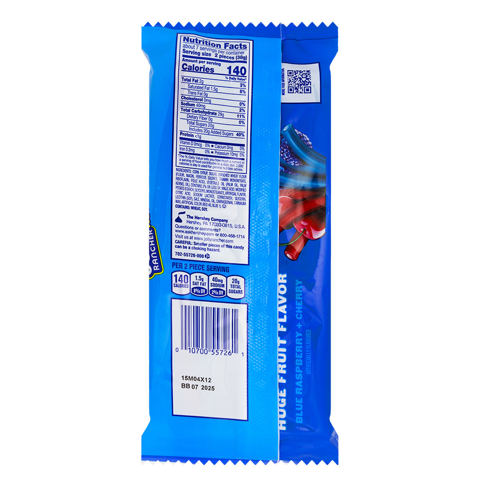 Jolly Rancher Ropes Blue Raspberry & Cherry 10oz - 12 Pack  Nutrition Facts Ingredients
