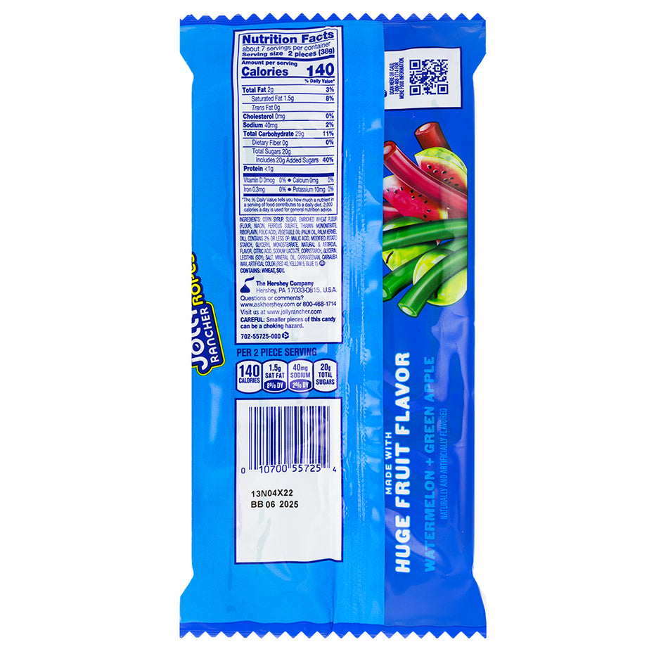 Jolly Rancher Ropes Watermelon & Green Apple 10oz - 12 Pack  Nutrition Facts Ingredients
