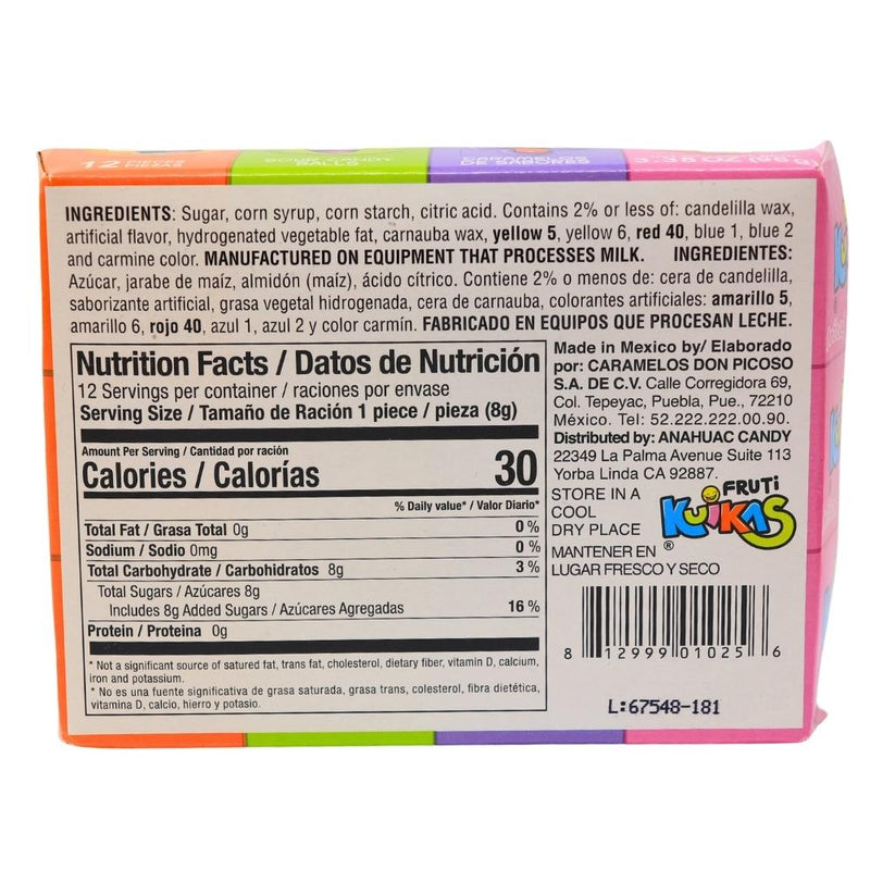 Jugo De Sabores Sour Candy Balls 12ct (Mexico) - 1 Box Nutrition Facts Ingredients