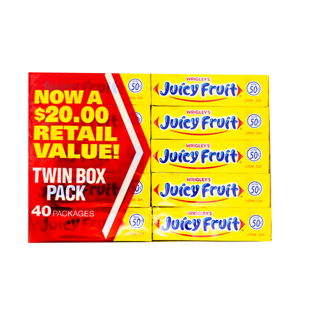 Wrigley's Juicy Fruit Gum 5 Stick Sleeves 40 Pack - 1 Box