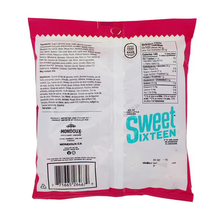 Sweet Sixteen Jujube & Gummy 185g - 10 Pack Nutrition Facts Ingredients - Gummy Candy - Canadian Candy - Mondoux Candy - Jujube Candy - Candy Store - Sweet Sixteen