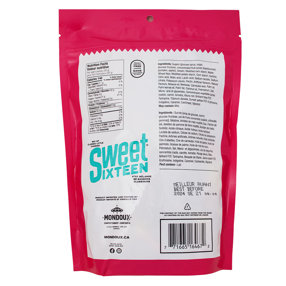 Sweet Sixteen Jujube & Gummy 400g - 6 Pack Nutrition Facts Ingredients - Mondoux Candy - Canadian Candy - Wholesale Candy - Candy Store - Gummy Candy - Jujube Candy - Sweet Sixteen - Sweet Sixteen Candy