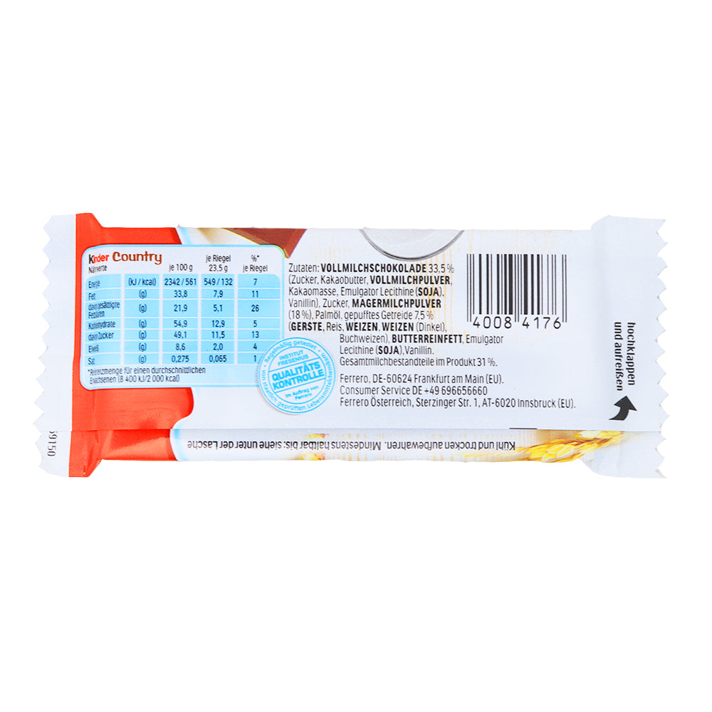 Kinder Country Milk Chocolate 23g - 40 Pack  Nutrition Facts Ingredients