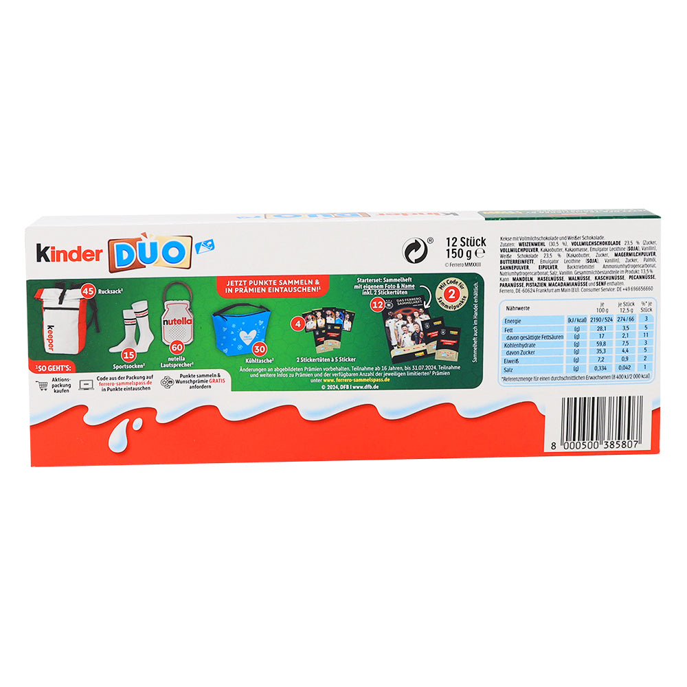 Kinder Duo 150g - 12 Pack  Nutrition Facts Ingredients