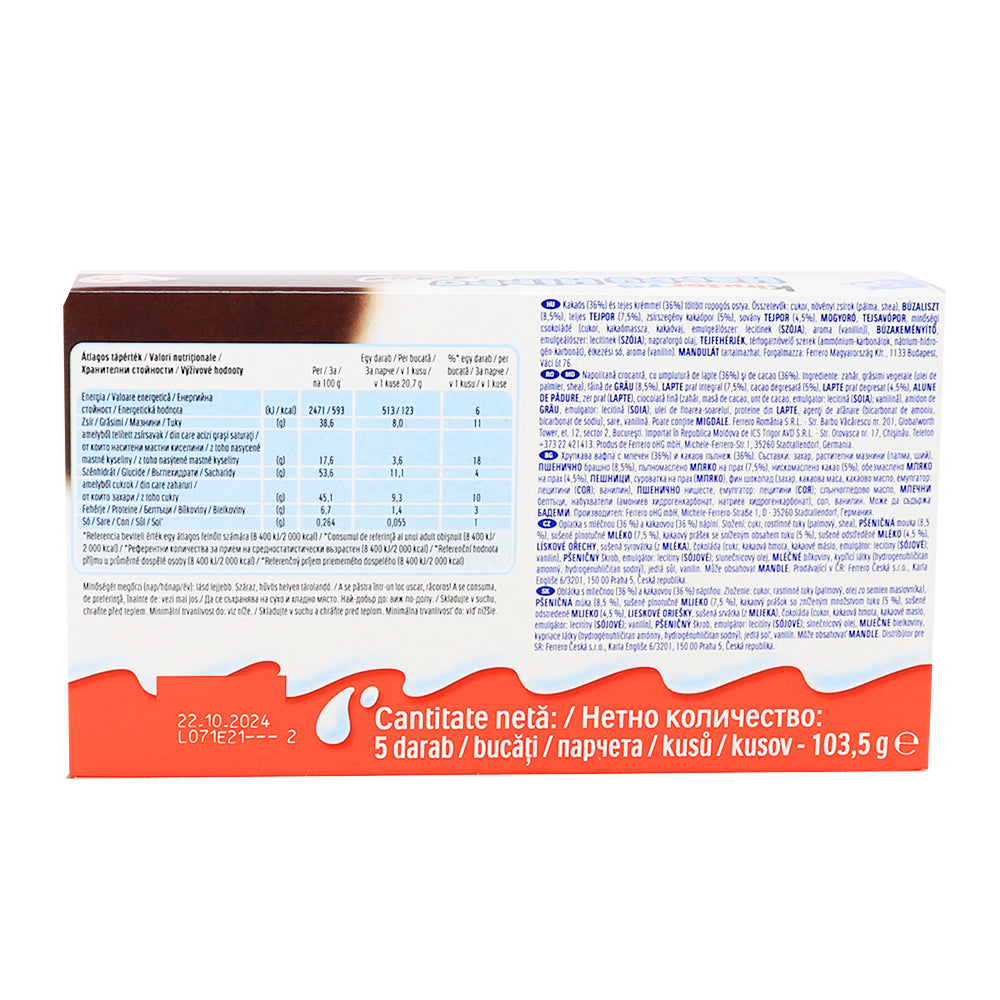 Kinder Happy Hippo Cocoa Cream 5 Pieces 105g - 10 Pack  Nutrition Facts Ingredients