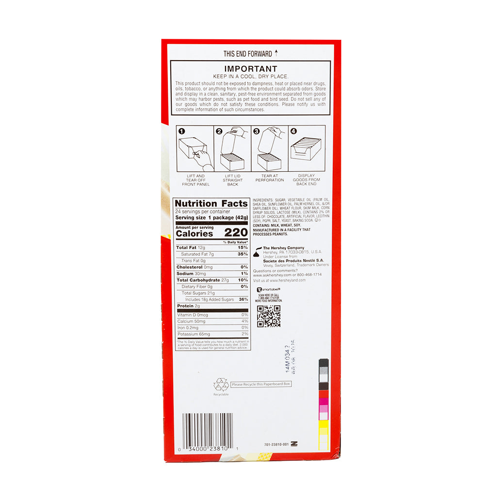 Kit Kat - Vanilla Flavored Candy Bars 1.5oz - 24 Pack - Hershey's USA - Nutrition Facts - Ingredients