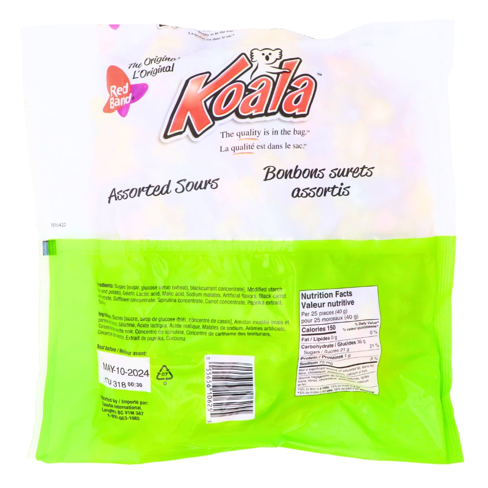 Koala Red Band Assorted Sours Bulk Candy Canada Nutrient Facts - Ingredients 