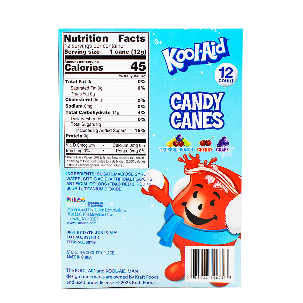 Kool-Aid Candy Canes 5.3oz- 6 Pack Nutrition Facts Ingredients - Kool-Aid - Christmas Candy - Candy Canes - Kool Aid Candy Canes