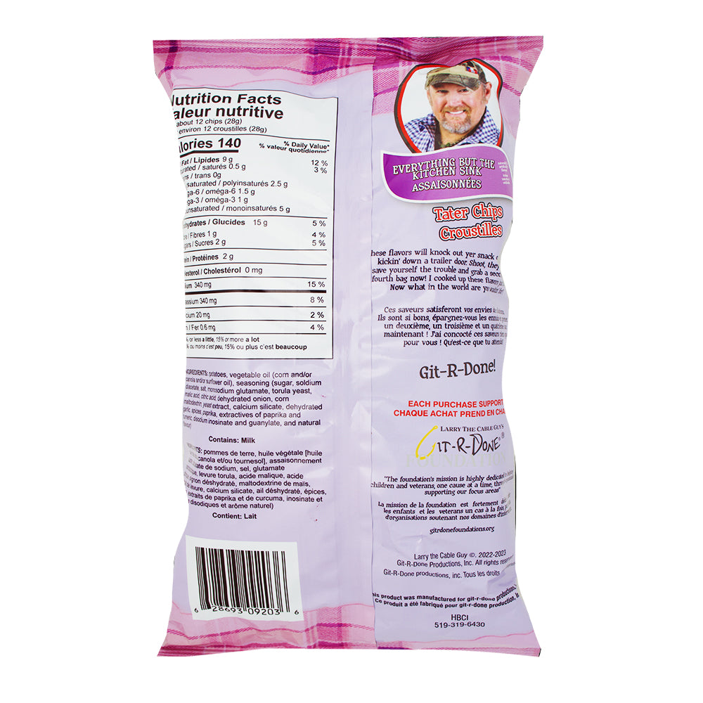 Larry The Cable Guy Tater Chips Everything But The Kitchen Sink All Dressed 3.5oz - 12 Pack Nutrition Facts - Ingredients