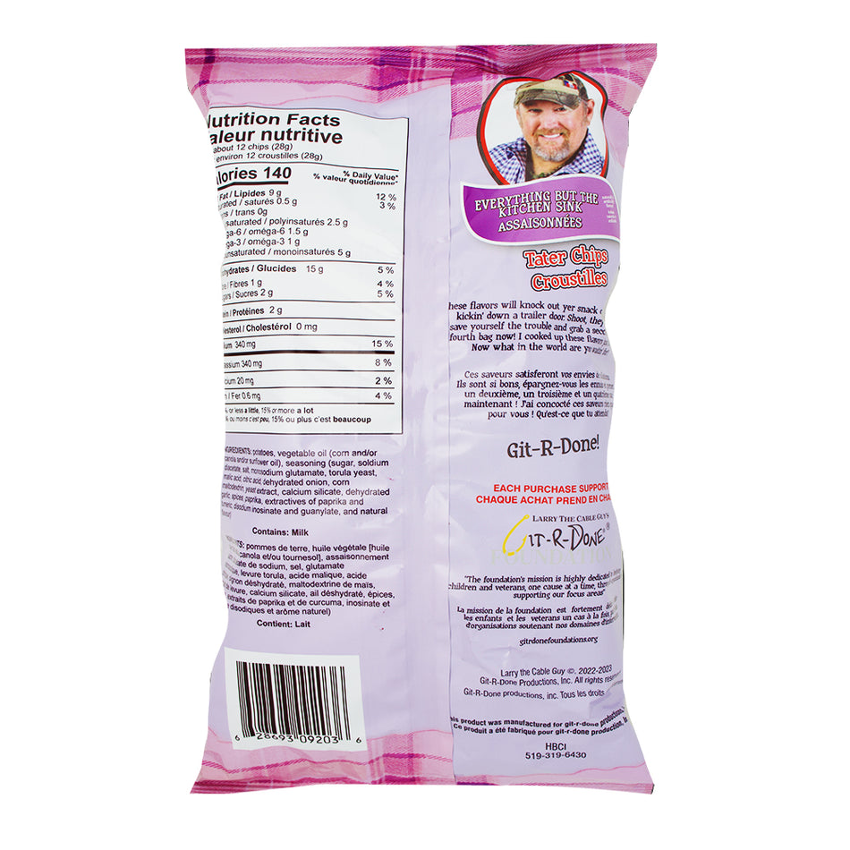 Larry The Cable Guy Tater Chips Everything But The Kitchen Sink All Dressed 3.5oz - 12 Pack Nutrition Facts - Ingredients