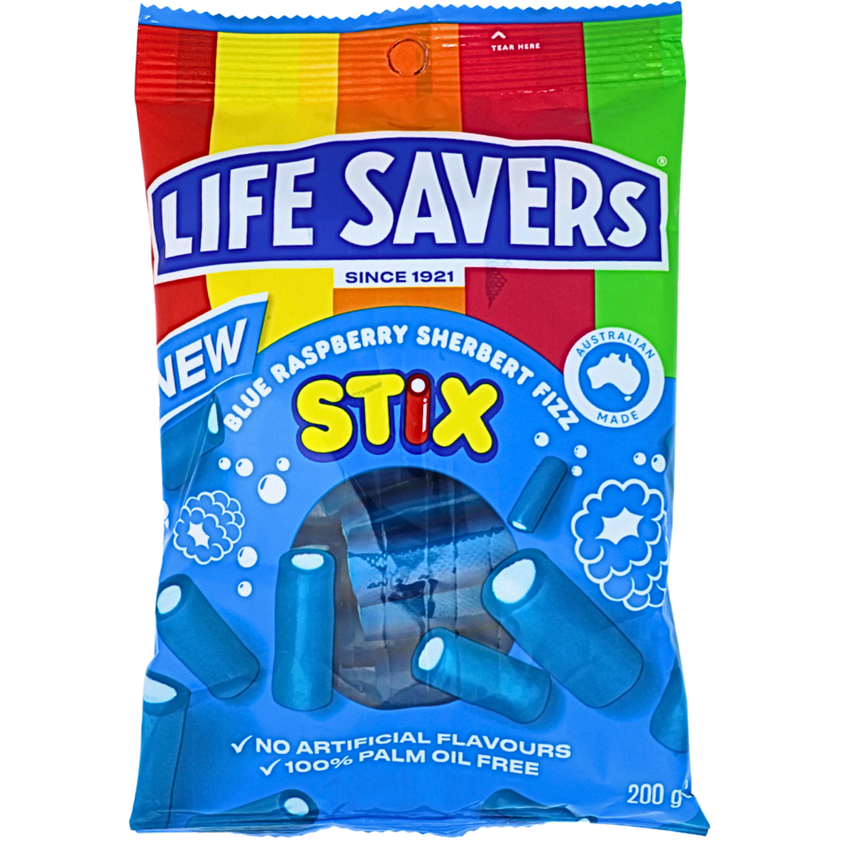 Lifesavers Blue Raspberry Sherbert Fizz Stix 200g (Aus) - 12 Pack