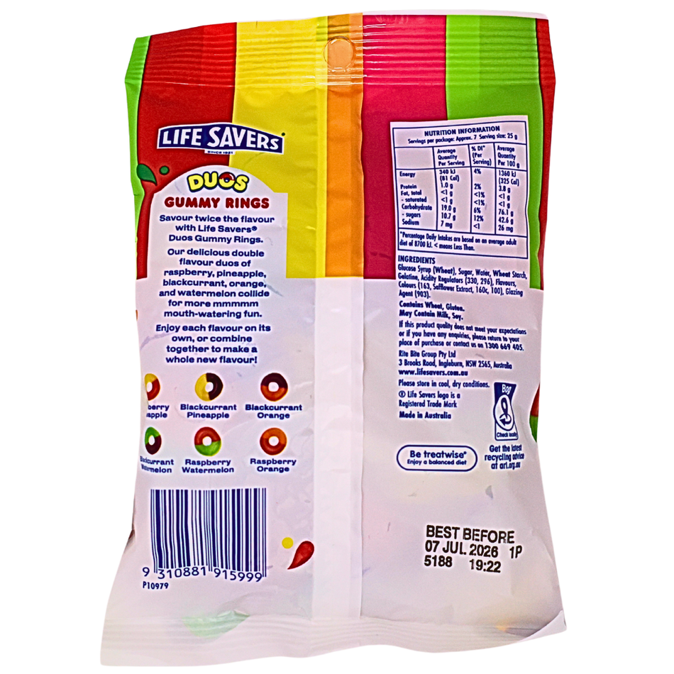 Lifesavers Duos Gummy Rings 170g (Aus) - 12 Pack