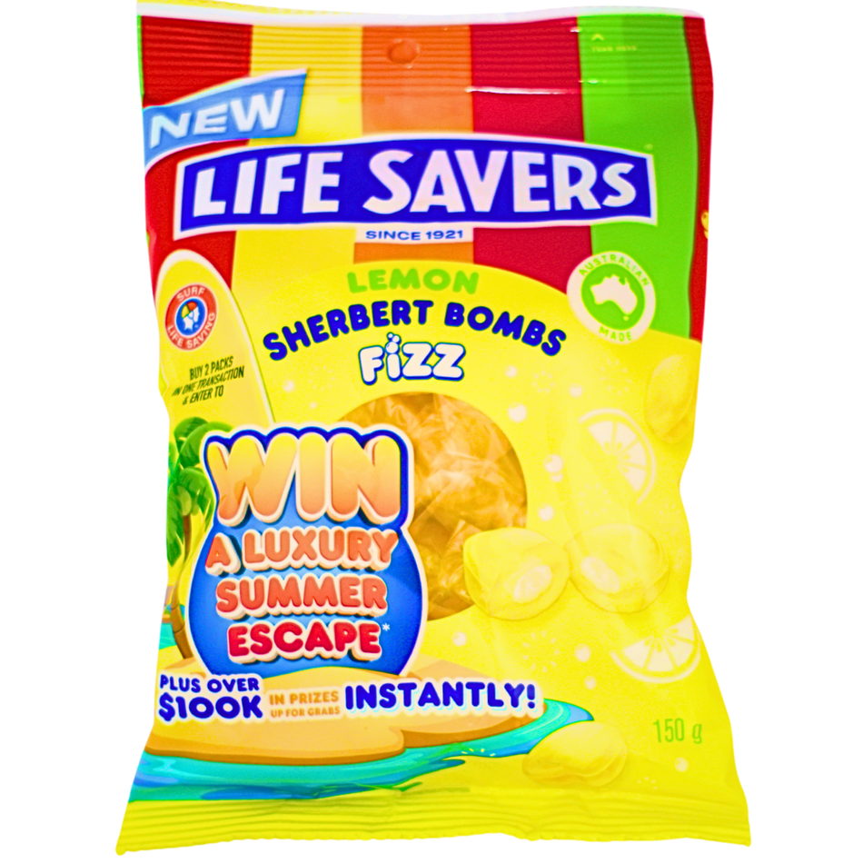 Lifesavers Lemon Sherbert Bombs Fizz 150g (Aus) - 12 Pack