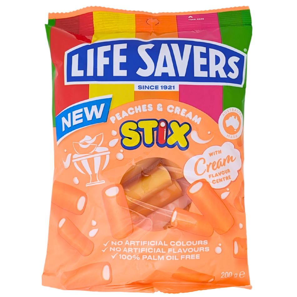 Lifesavers Peaches and Cream Stix 200g (Australia) - 12 Pack