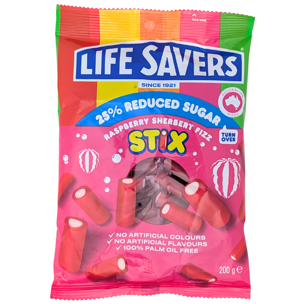 Lifesavers Reduced Sugar Raspberry Sherbert Fizz 200g (Australia) - 12 Pack